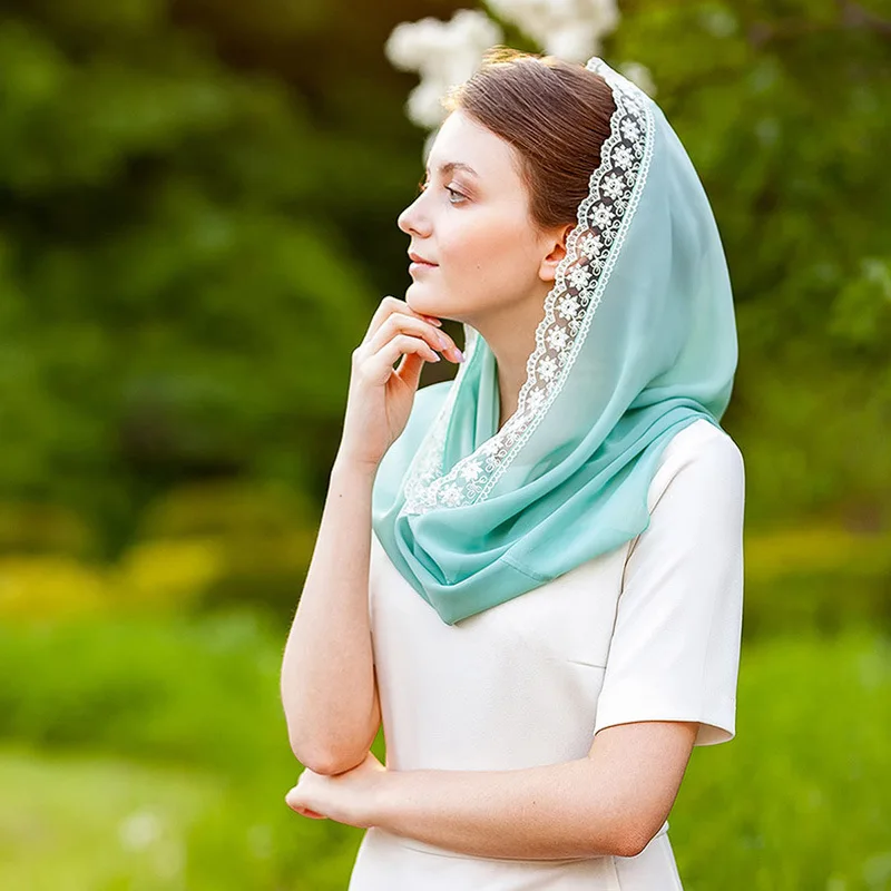 Cross-border hot new product hijab headscarf solid color lace Muslim gauze scarf for women