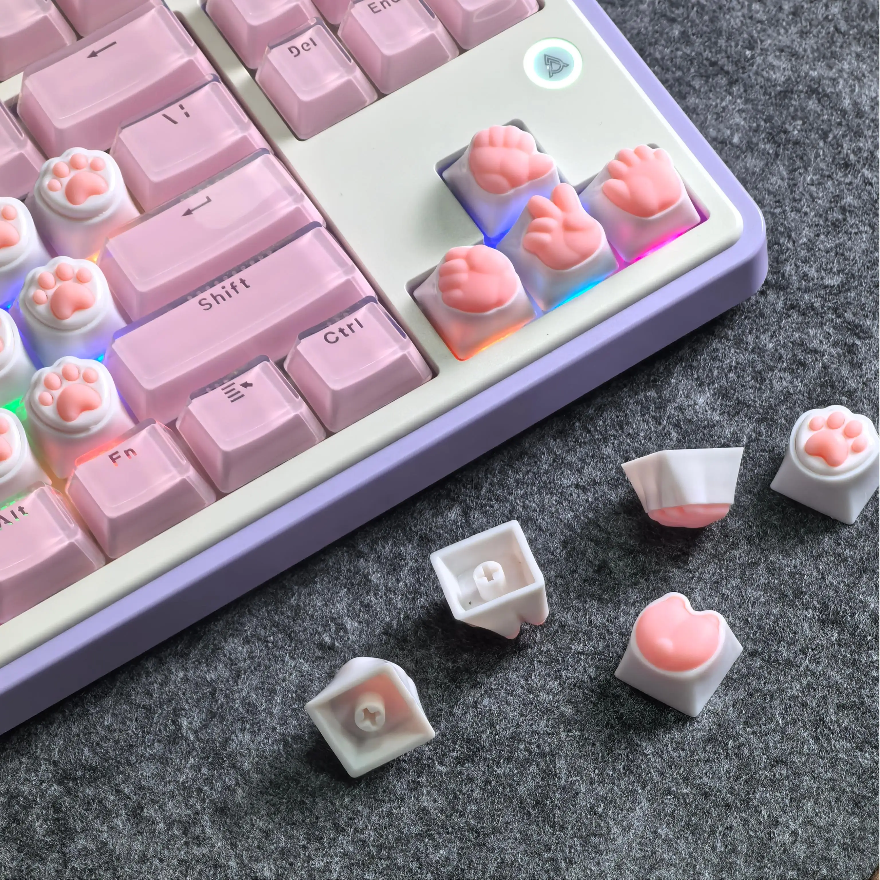4PCS Pink Cat Paw Keycaps for DIY Mechanical Keyboard Cute Corgi Butt Cat Claw 3D Keycap Silicone Material Personalized Key Cap