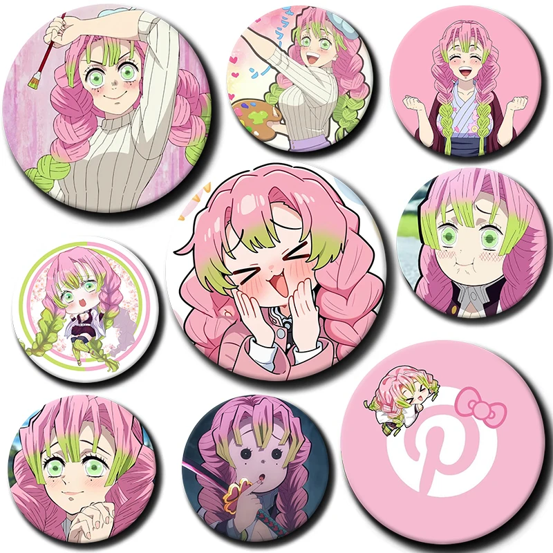 

58mm Cartoon Character Kanroji Mitsuri Soft Button Pin Demon Anime Brooch Creative Badge for Backpack Clothes Decoration Gift
