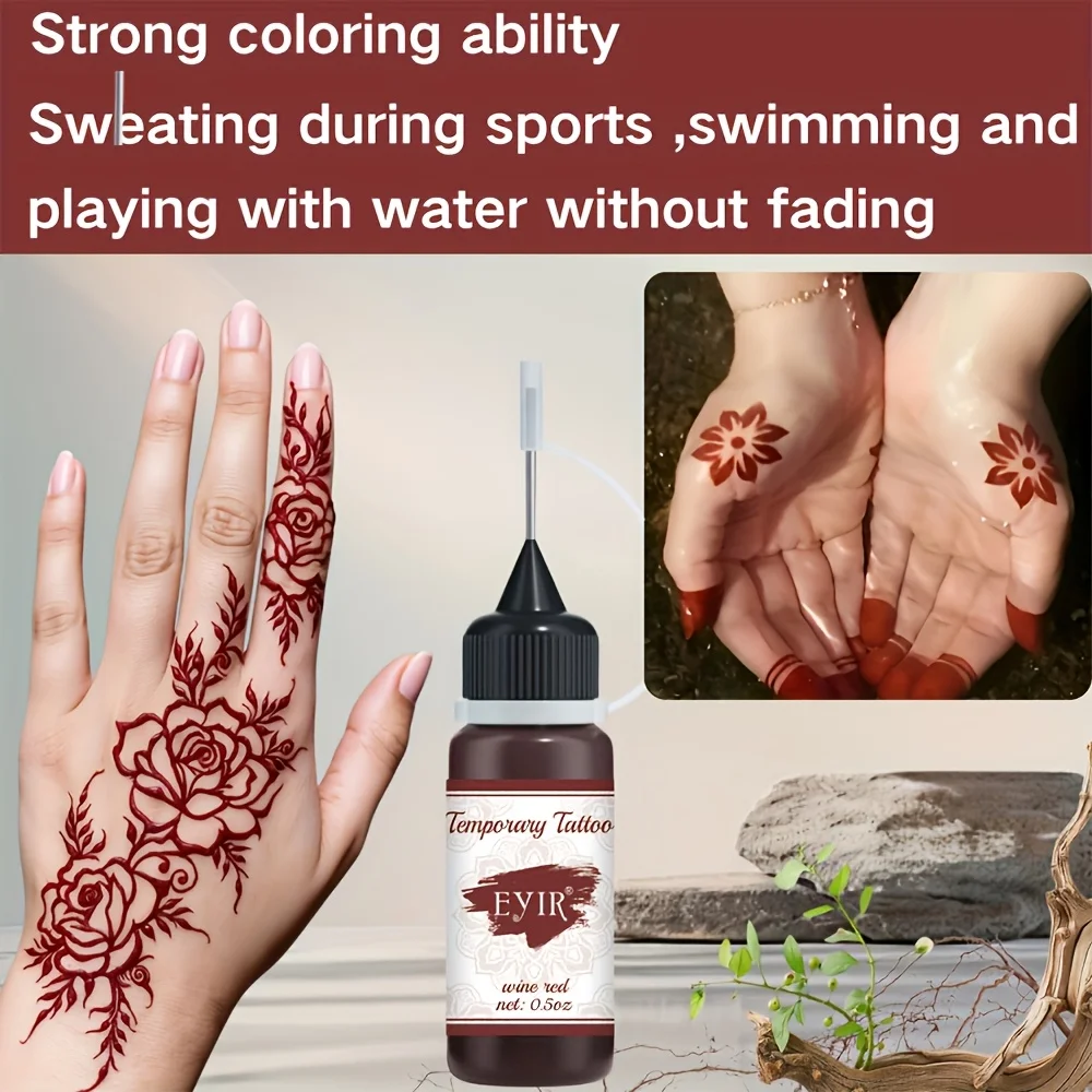 Henna Tattoo Kit 5 Sets Mandala Stencils with Wine Red Tattoo Paste Temporary Body Art DIY Reusable Templates Mehndi view 4