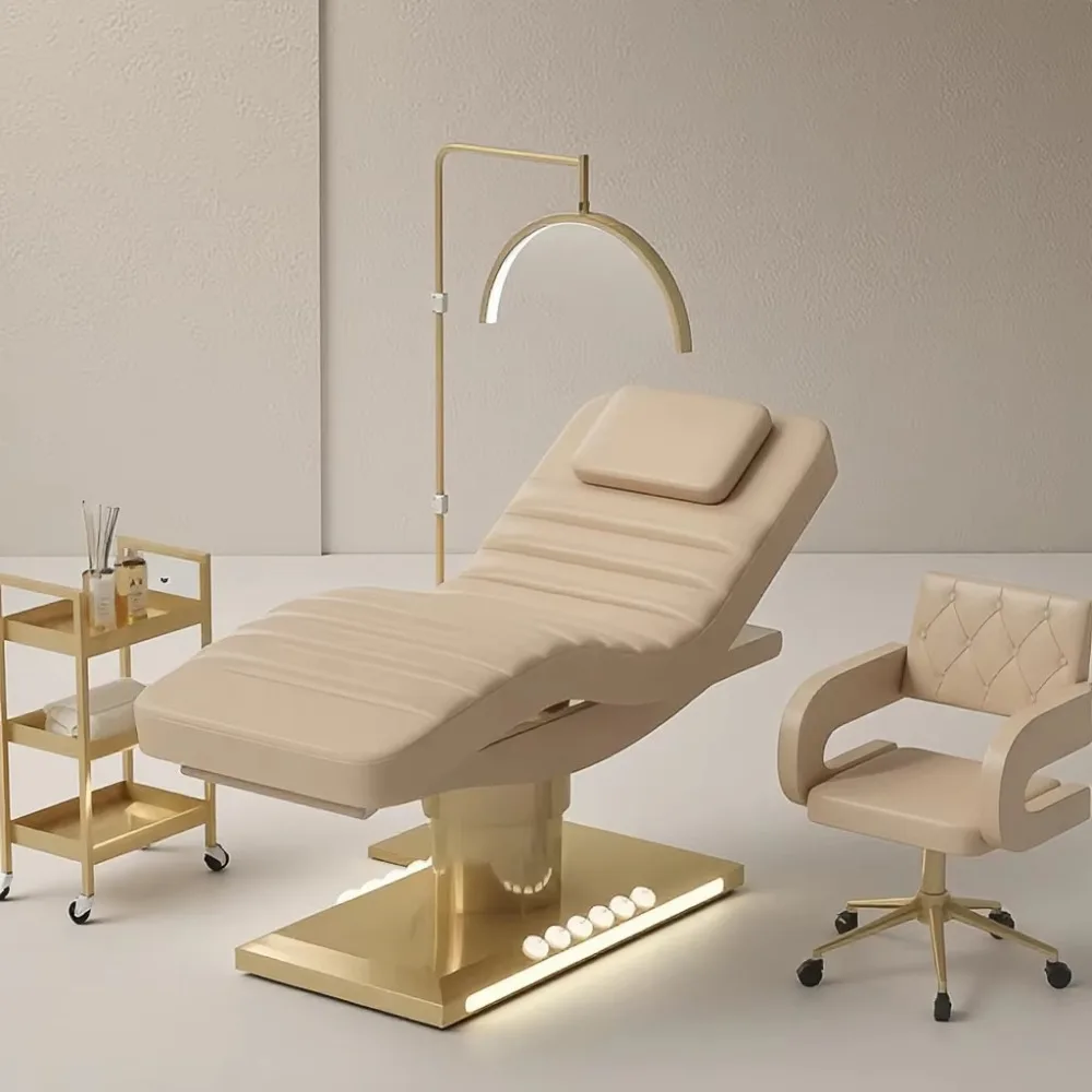 

Electric Facial Bed Professional Luxury Stainless Steel Gold 3 Motors Spa Salon Bed Cosmetic Massage Table Beauty Bed