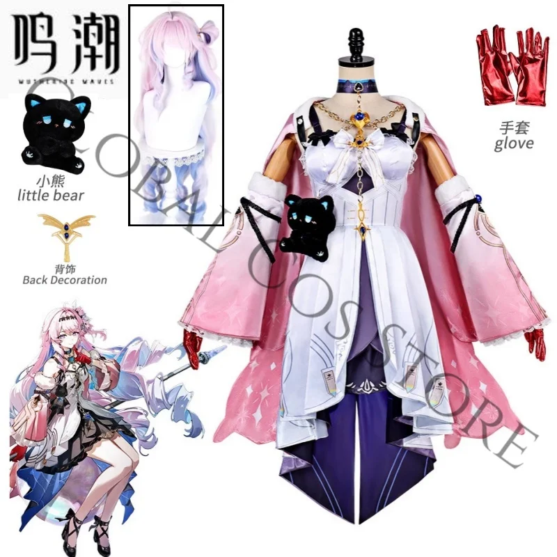 Denia Cosplay Costume Dress with Pink Cape Purple Layers & Black Bear Toy Set for Halloween Party Game Wuthering Waves view 3