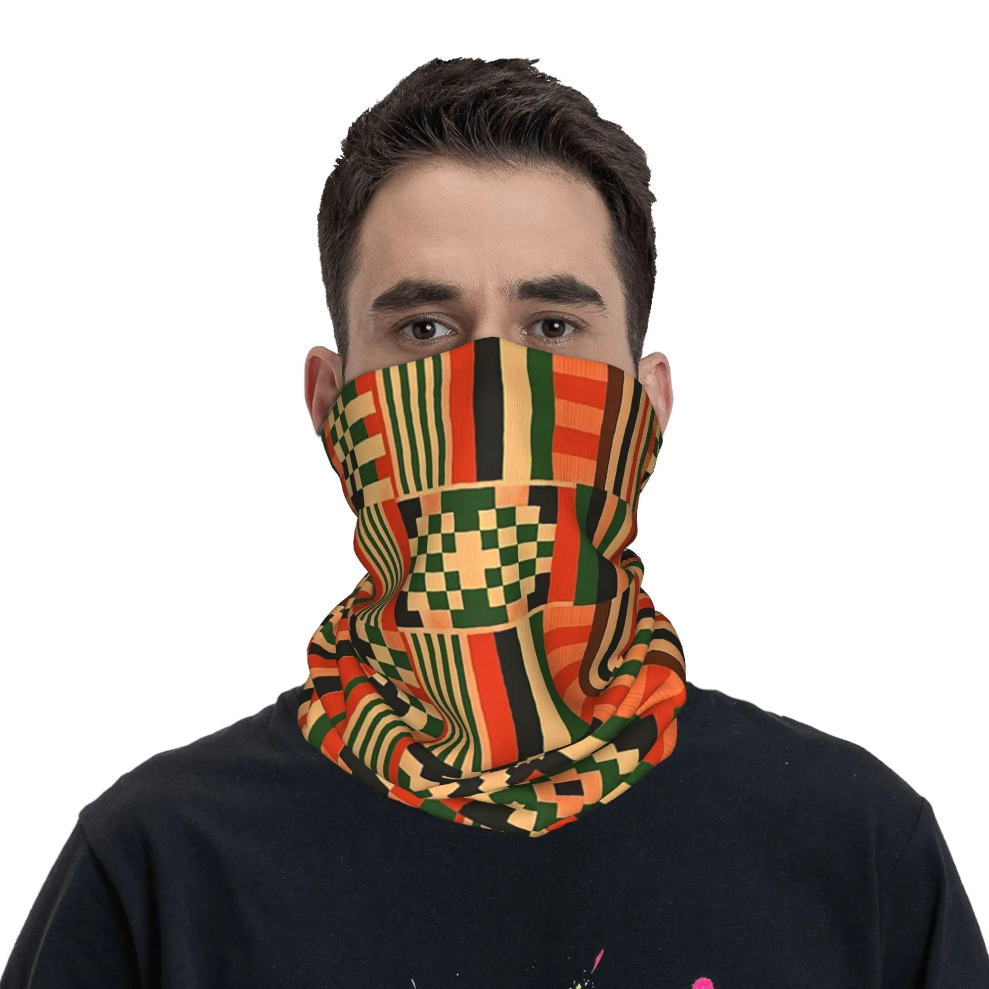African Kente Traditional Ghanaian Print Bandana Neck Gaiter Printed Wrap Scarf Headband Cycling Unisex Adult Washable