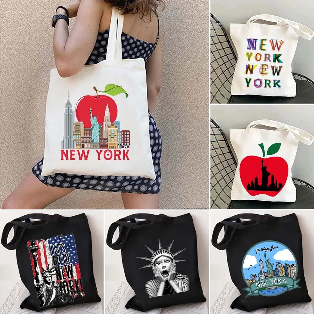 Cute Statue Of Liberty New York NYC City Skyline Apple Giants Football NYC Subway Diagram Shopper Canvas Tote Bag Cotton Handbag