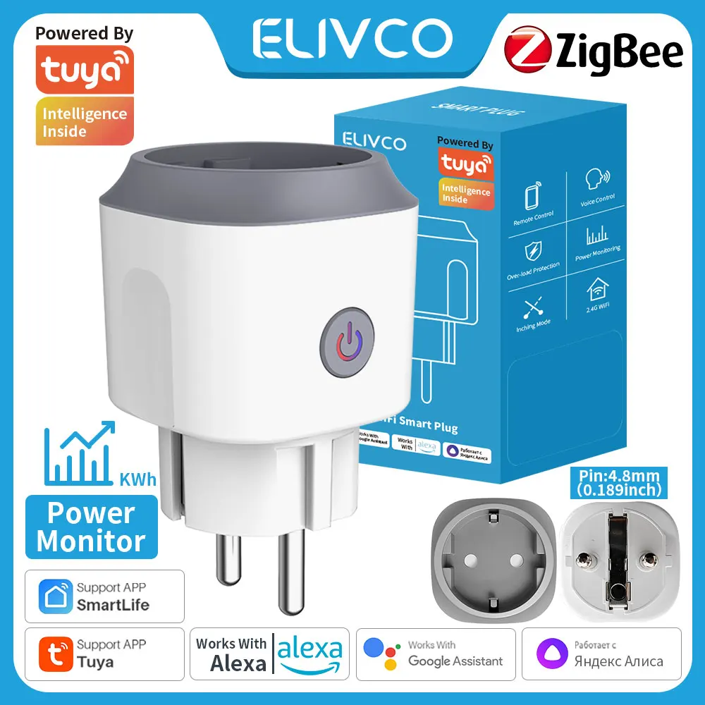 

Умная розетка Tuya Zigbee, умная розетка ЕС, 16A/20A с таймером, монитор мощности, голосовое управление, сопор, Alexa Google Assistant Alice