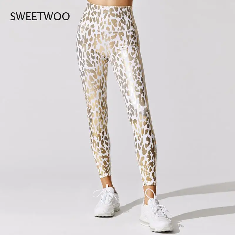 Leopard Print Tights Women\'s Yoga Pants High Waist Sports Tights Women\'s Fitness Sportswear Sportswear Black White Leggings