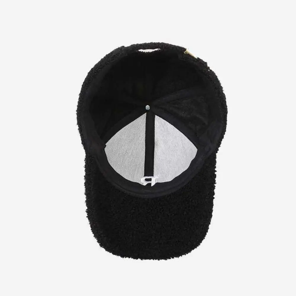 Fashion Embroidery Baseball Cap Imitation Lambswool Windproof Peaked Cap Thick Solid Color Winter Warm Hat