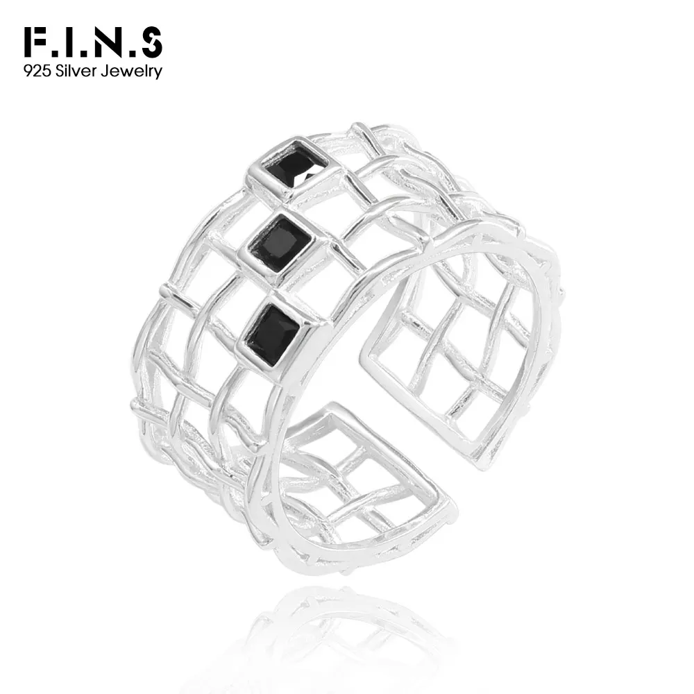 

F.I.N.S оригинальный дизайн S925 стерлингового серебра открывающиеся кольца для женщин полая решетка квадратный циркон широкий палец ювелирные изделия