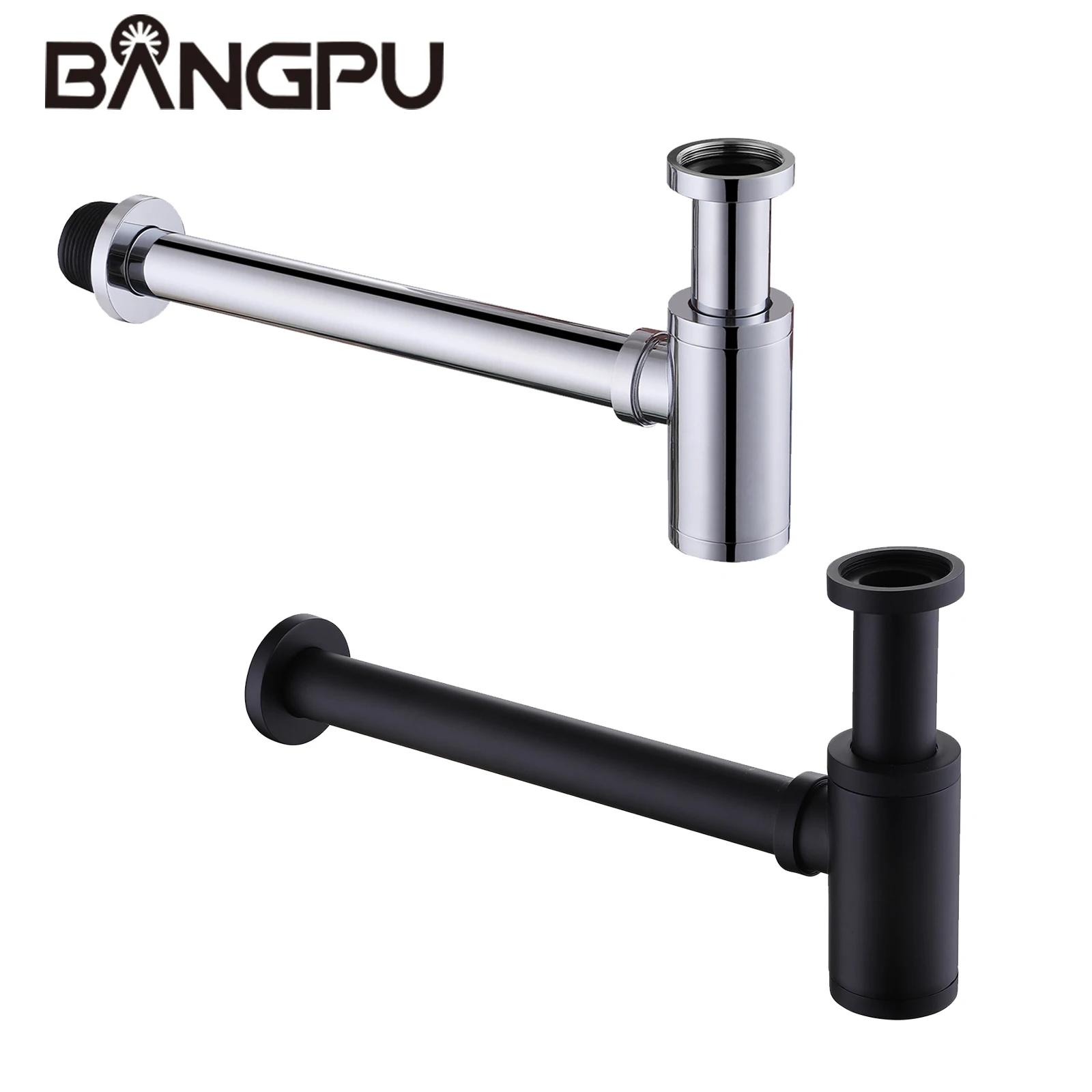 

BANGPU Bottle P Trap Brass Round 1 1/4 Inch Decorative P-Trap, Adjustable Bathroom Basin Sink Waste Drain Kit Wall Drainage