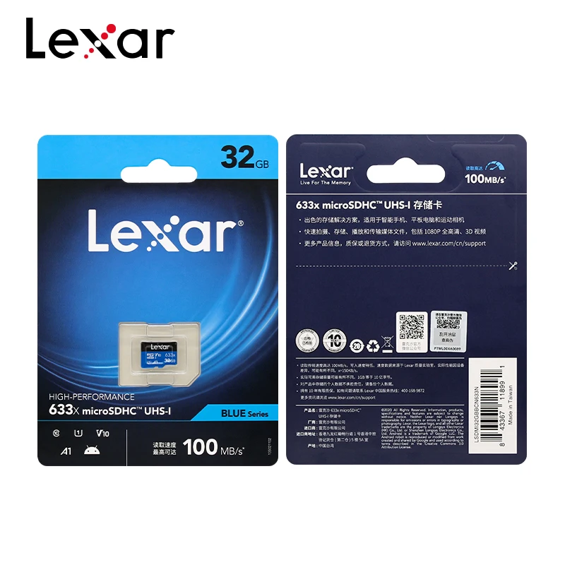 10PCS/Lot 32GB 64GB 128GB Lexar 633x Micro SD Card microSD/HC A1 Flash Memory Card TF Card Up to 100MB/s for Phone PC GoPro