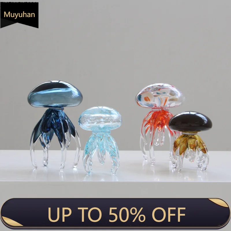 Colorful Ocean Jellyfish Glass Handicrafts Desk Decoration Exquisite Dreamy Jellyfish Ornaments Sculpture Room Aesthetic Decor