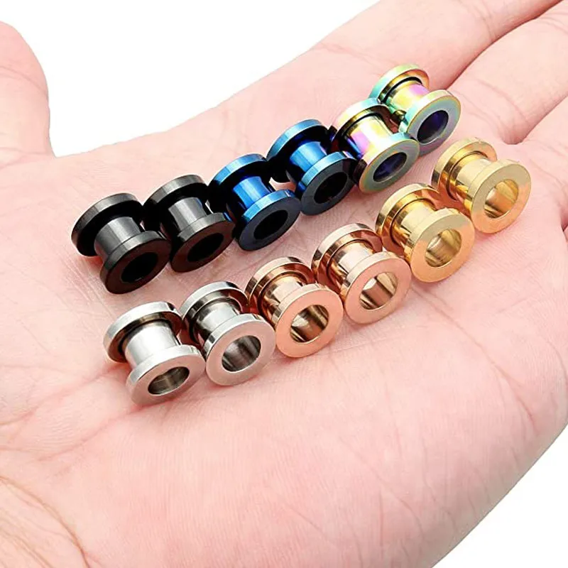 2pcs Both Sides Screw Ear Gauges Ear Plugs and Tunnels Hollow Flesh Flare Ear Stretchers Earring Piercing Oreja for Women Men