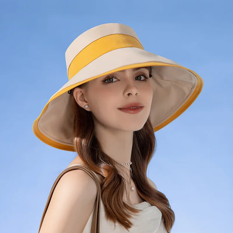 Panama Women\'s Fisherman Sun Pot Hat Sunscreen Beach Summer Hat Big Brim Fashion Bow Outdoor Cap H41