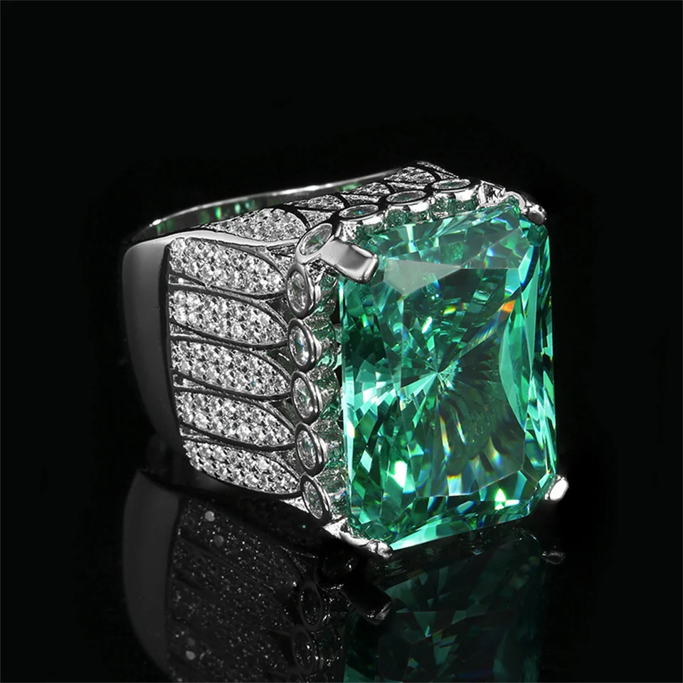Anello da donna con diamante quadrato verde Para Pietra principale 15 * 20 Articoli di spedizione gratuiti Regalo di gioielli Anelli in acciaio inossidabile di cristallo per le donne