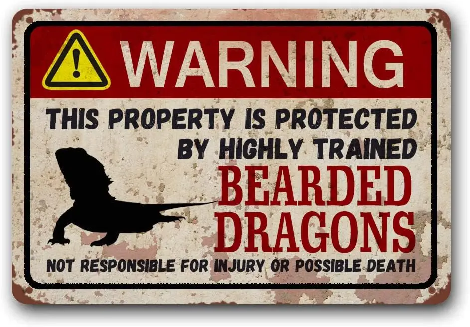 Eveokoki Bearded Dragons Retro Funny Metal Warning Pet Gift, Exotic Small Tin Sign es-aluminum