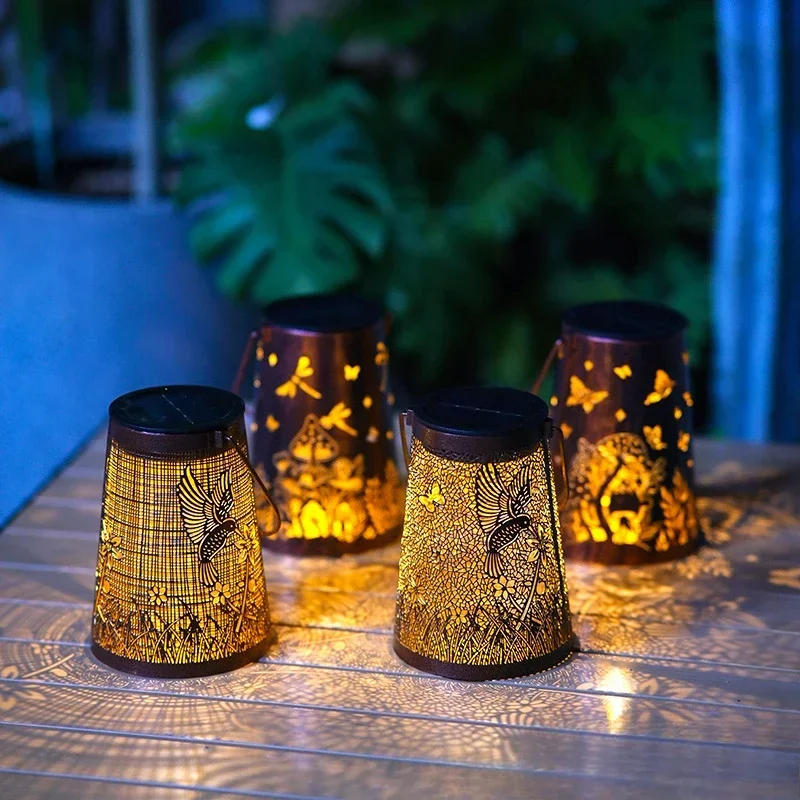 

New LED Solar Hollow Iron Lantern Outdoor Courtyard Garden Lawn Projection Light Decorative Atmosphere Hanging Light