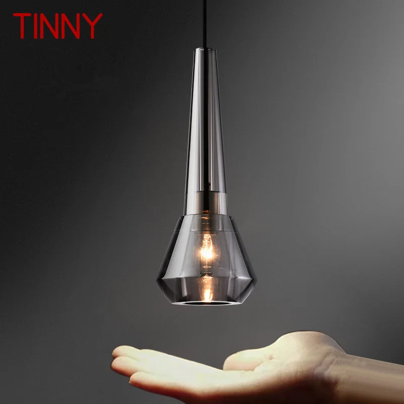 

TINNY Nordic Brass Hanging Pendant Light LED Modern Simply Creative Crystal Smoky Grey Chandelier Lamp For Home Bedroom