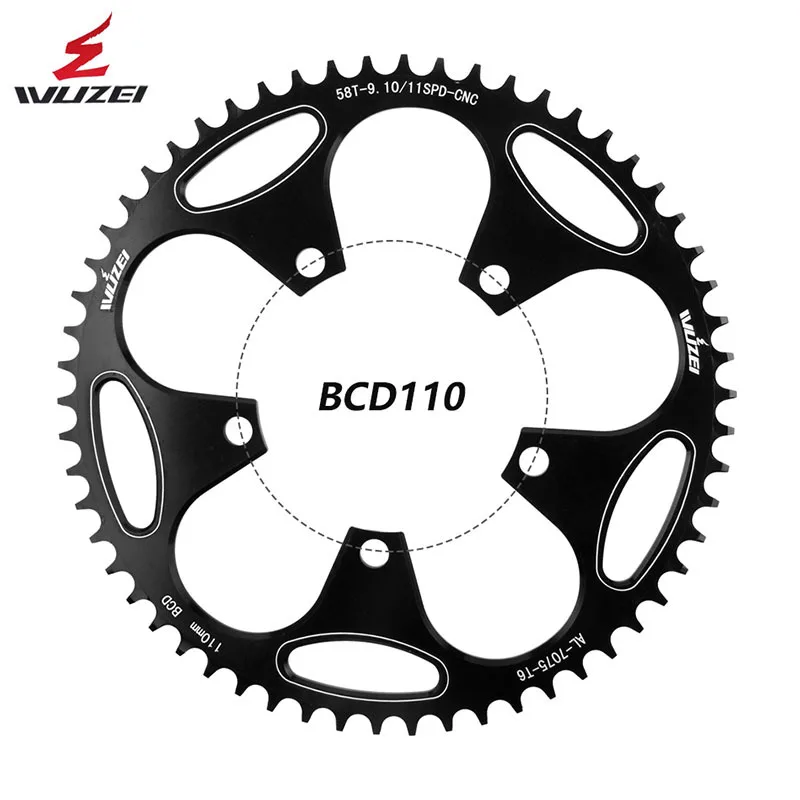 WUZEI 110BCD Road bike 110 bcd chainring 5 bolt 36T 38T 40T 42T 44T 46T 48T 50T 52T 54T 56T 58T 60T narrow wide chainring 110bcd