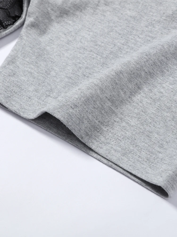 Spitzen-Patchwork T-Shirt mit Fake-Zweiteiler-Effekt für Damen, Eleganter Rundhalsausschnitt, Kurzarm, Locker Geschnittenes Oberteil, Frühlings-Chic, Neue Club- und Partykleidung – Detail 18