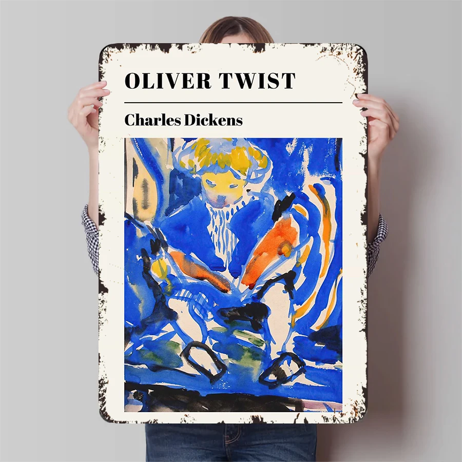 Oliver Twist Charles Dickens, obra de arte de literatura clásica, decoración de pared de Metal de hierro para biblioteca del hogar