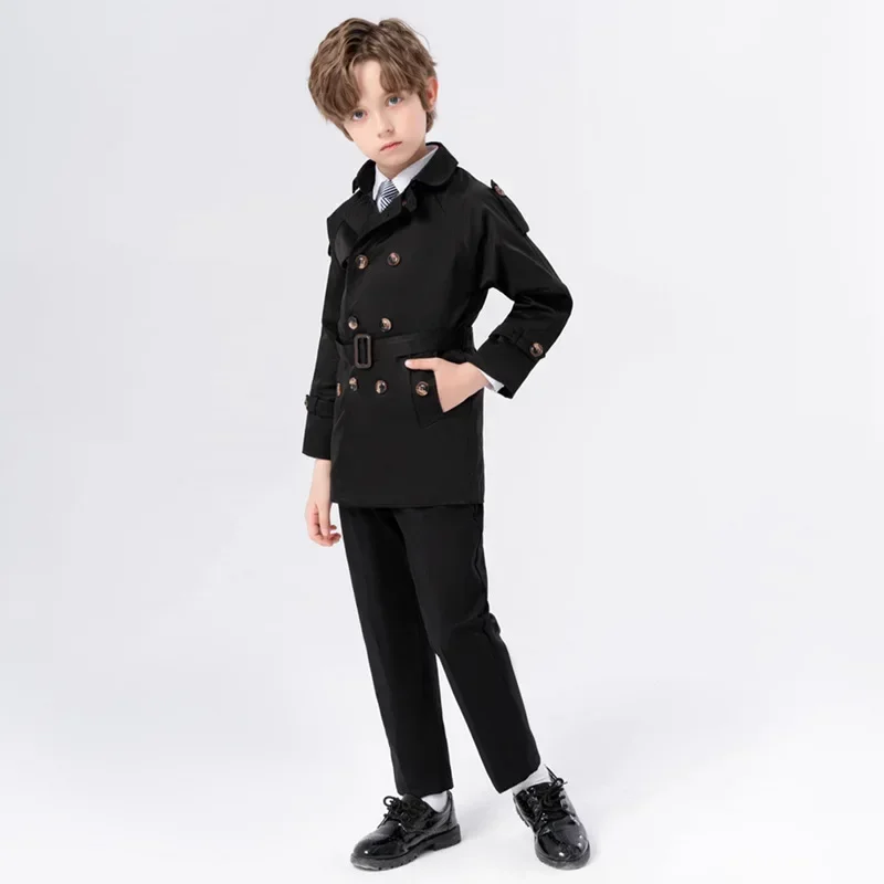 Manteau à carreaux à double boutonnage pour garçons, veste décontractée pour enfants, vêtements pour enfants, style britannique, à la mode et résistant, automne