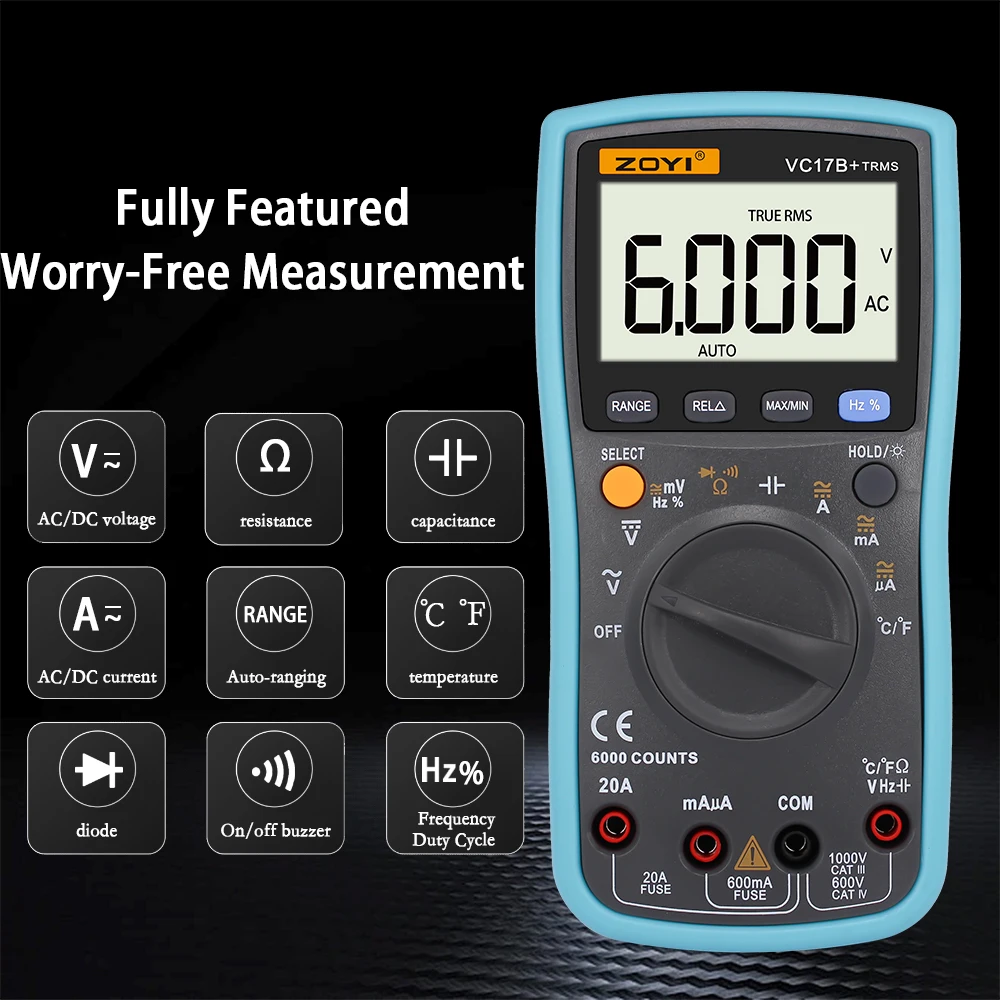 ZOYI ZT-17B Auto Range High Precision Multimeter Digital Display Smart Multifunction Repair Tool for Electrician