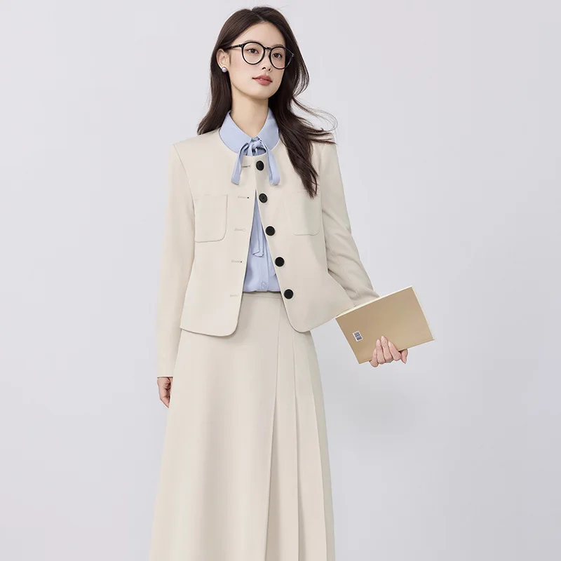 Apricot Suit Set for Women, Autumn and Winter New Professional Wear, Petite Blazer, Workplace Commuting Slim Fit Workwear
