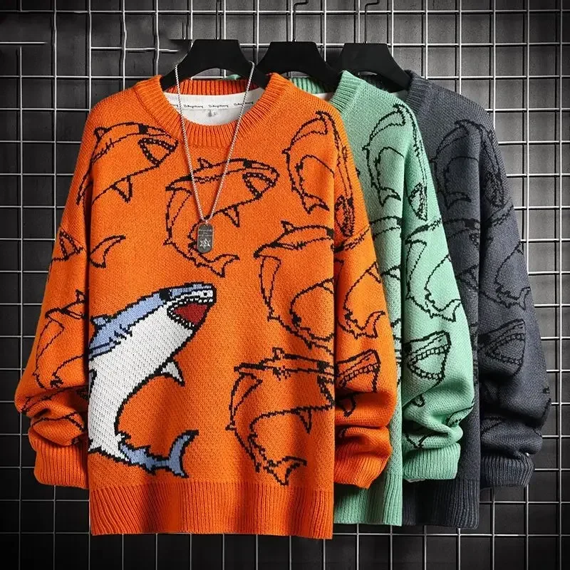 

2024 Aesthetic Design Y2k Clothes Shark Green Jumper Sweater Men Women Winter Warm Pullover Harajuku Anime Sweat Tops Christmas