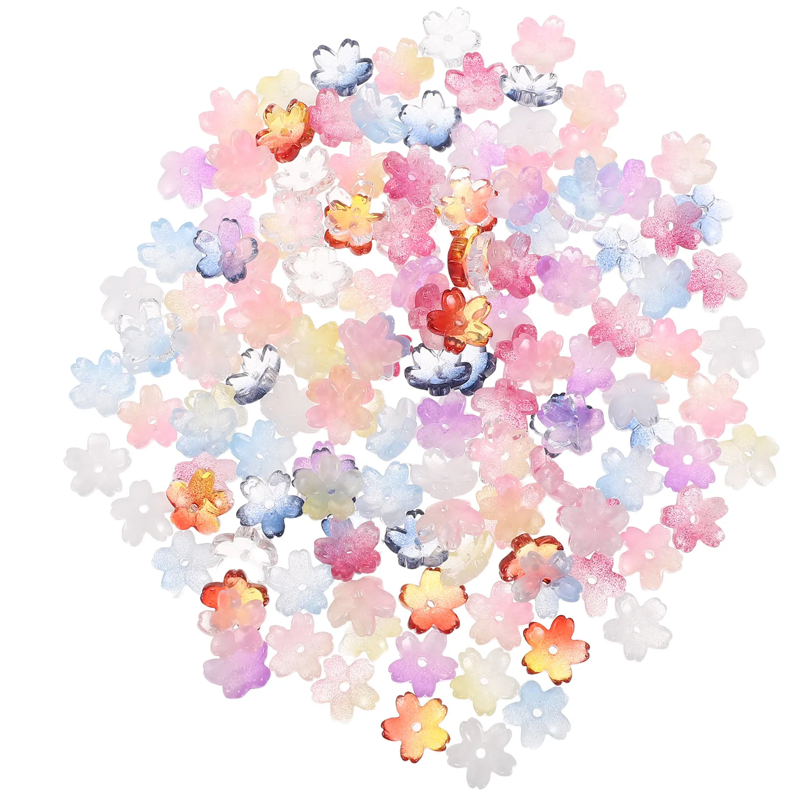 150pcs Gradient Sakura Glass Beads for DIY Jewelry Making – Flower Shape with Clear Bead Caps for Bracelets & Necklaces