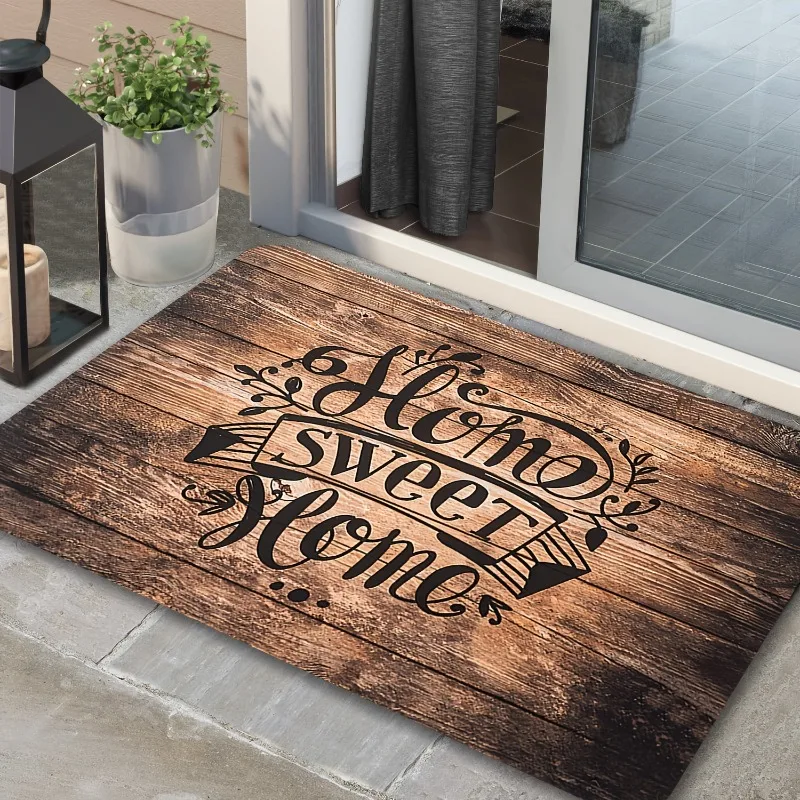 

1pc Rustic Farmhouse Wood Grain "Home Sweet Home" Welcome Mat - Non-Slip, Flannel Door Mat Entrance, Welcome Mat Home Decor