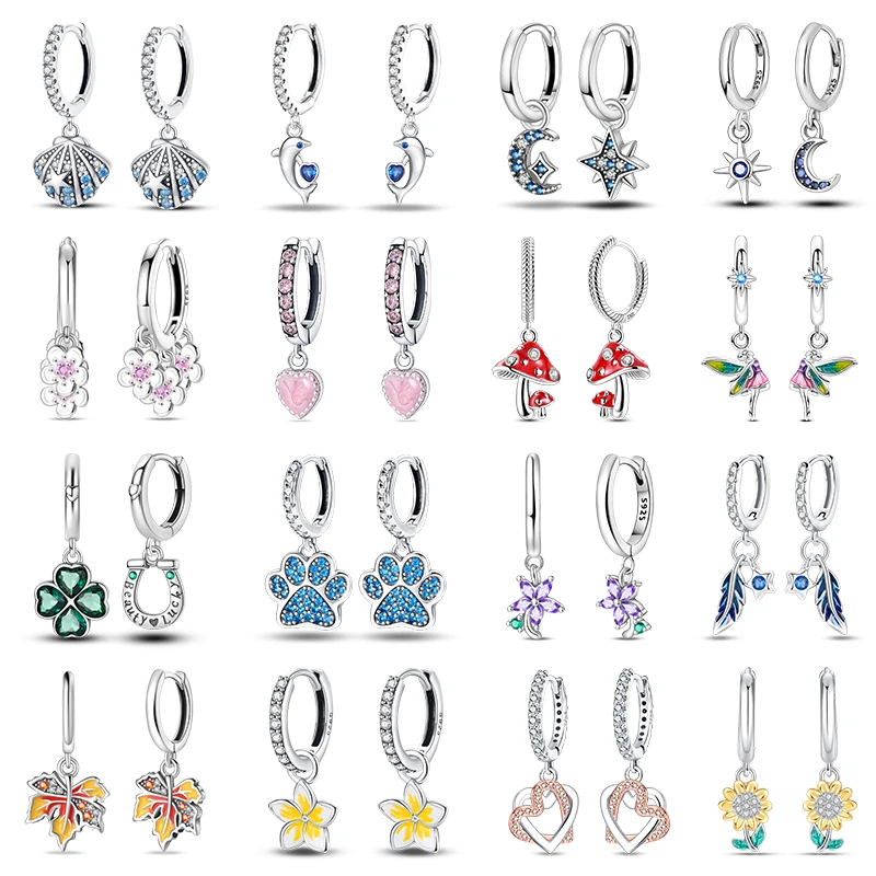 Women's 925 Sterling Silver Earrings Pink Love Stars Shell Cute Flower Sweet Romantic Date Party Wedding Exquisite Jewelry Gifts