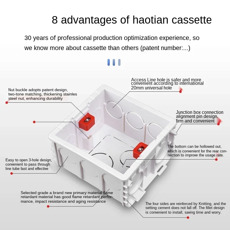 Type 86 General electric wall switch socket mounting box, switch socket junction box hidden in the mounting box white red blue