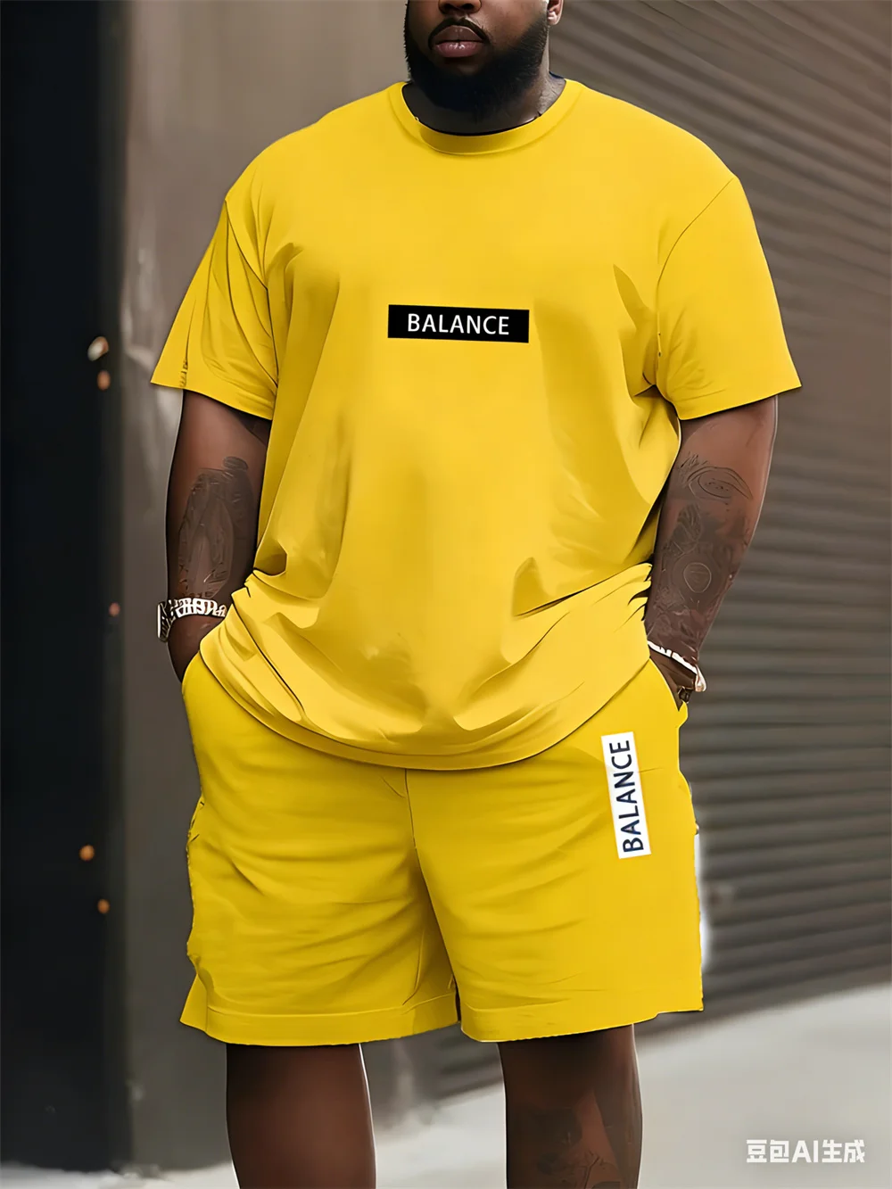 Men's plus size T-shirt set Summer Short-sleeved Shorts Suit Fashion Classic Retro Print Suit Casual and Breathable Suit for man