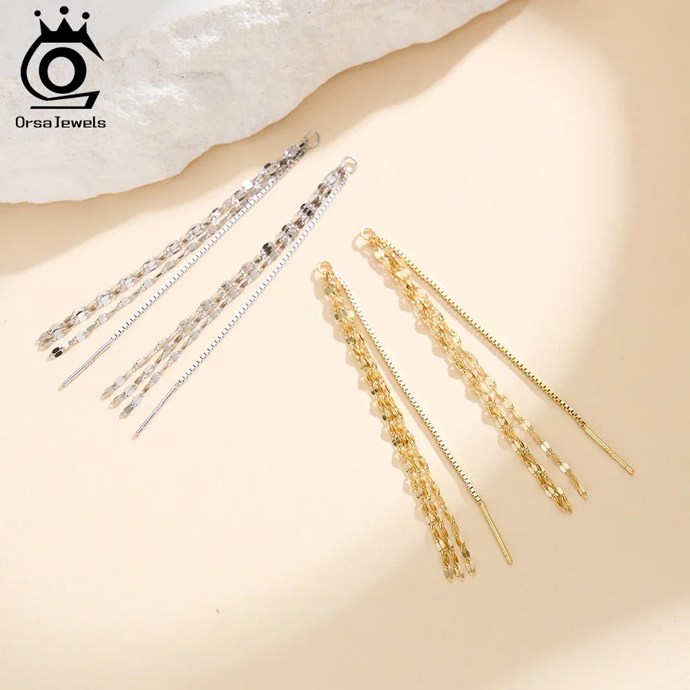 

ORSA JEWELS Minimalist Long Chain Tassel Earrings 925 Sterling Silver Fashion Jewelry Date Elegant Eardrop for Women Gift APE153