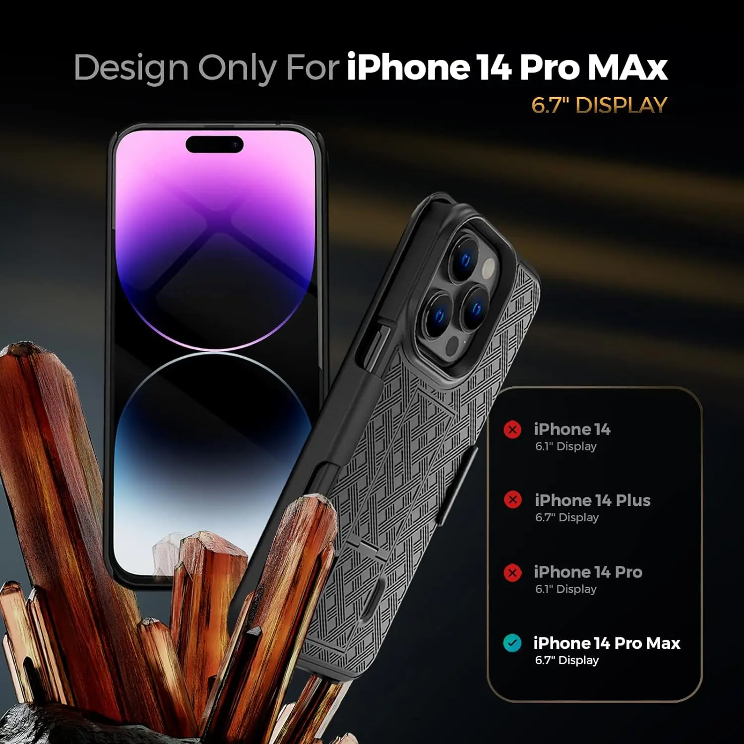 Fit iPhone 14 Pro ,Woven 2 in 1 Hybrid Hard Shell Holster Combo Case With Kickstand & Belt Clip For iPhone 14 Pro Max 6.7\