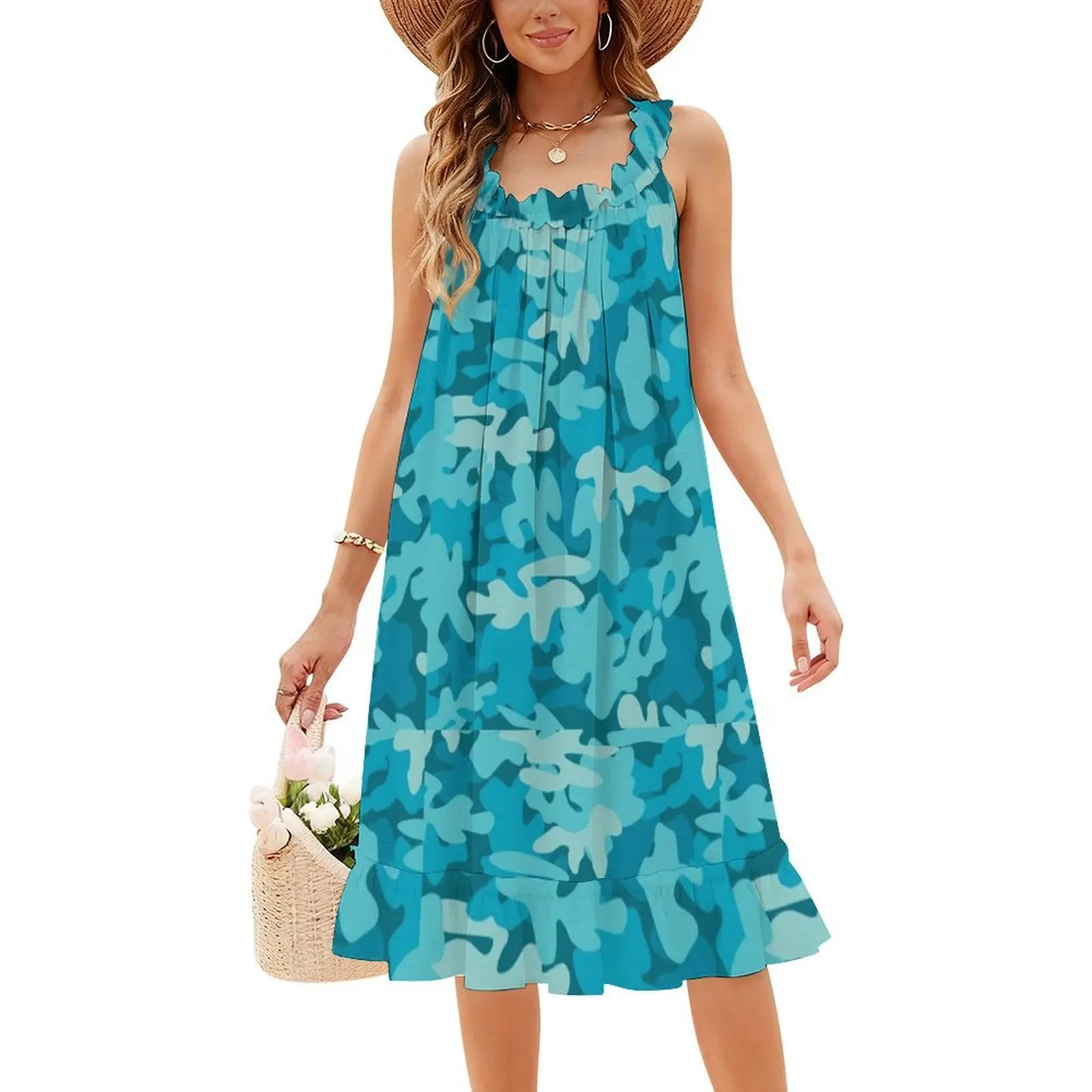 에어포스 블루 카모 여성용 우아한 파티 드레스 A라인 드레스 짧은/긴/소매 없는 옵션 카모 카모플라주 자연 군대