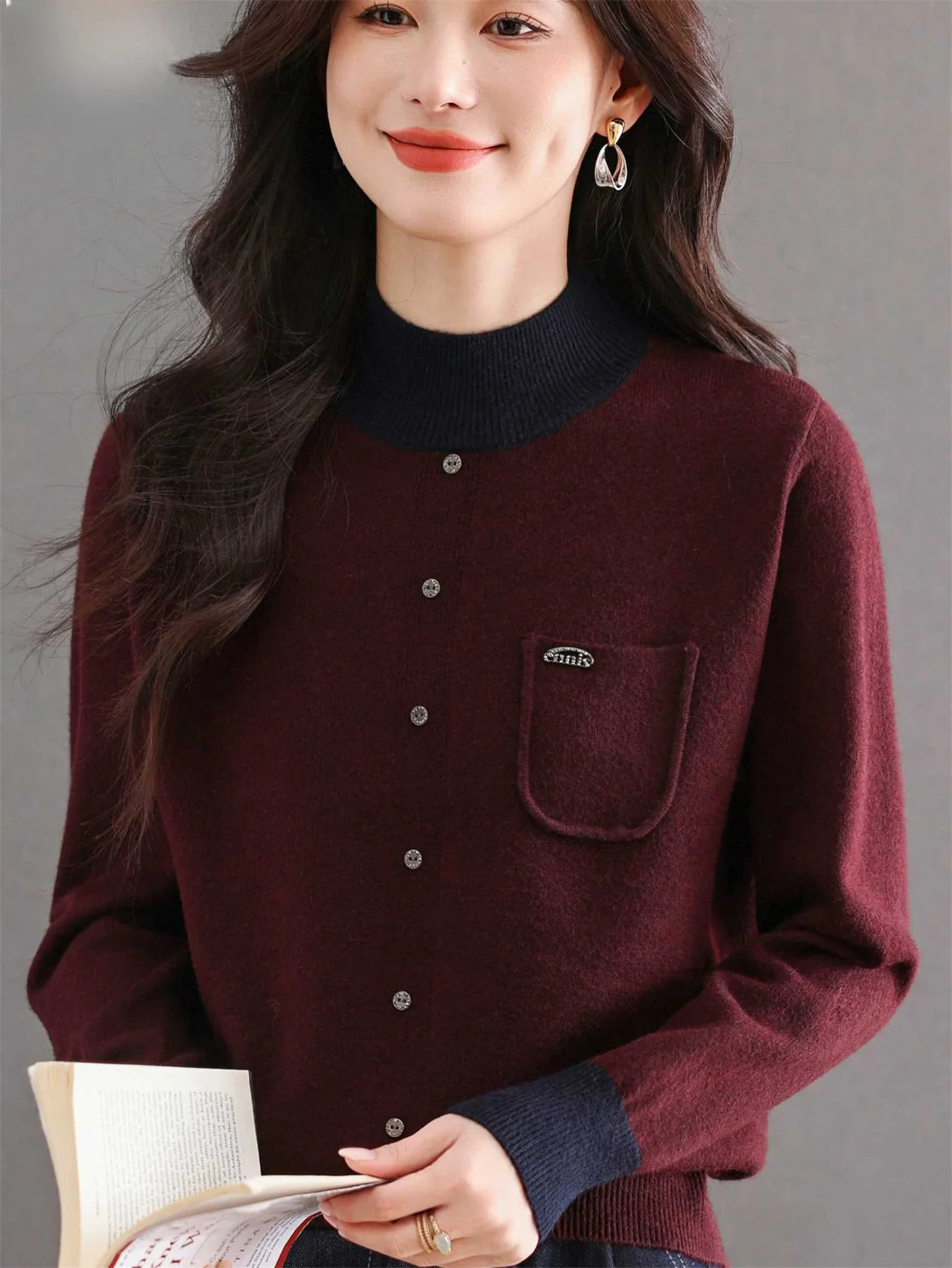 

Теплая шерстяная основа для женщин, свободный крой, модный осенне-зимний новый цветной дизайн Blo, женский топ