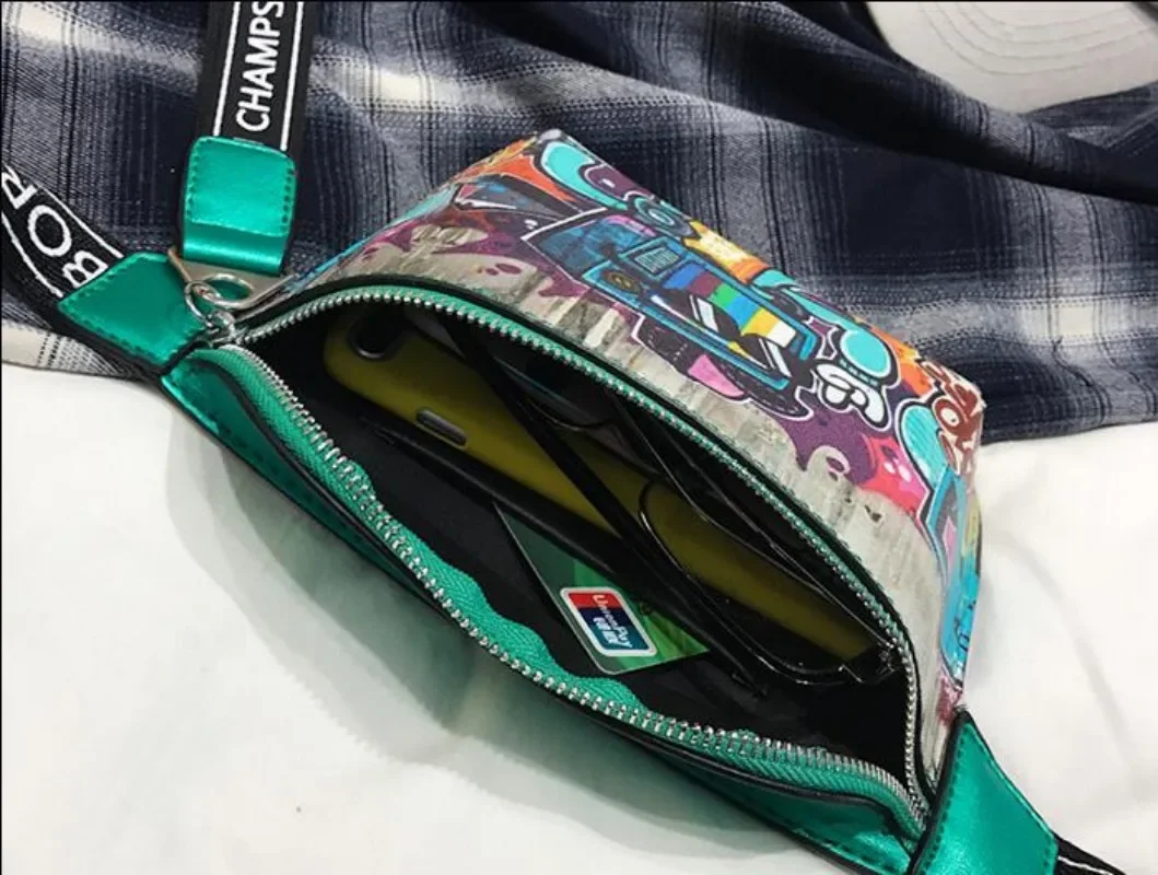 2024 Fashion Hip-hop Painted Small Waist Bag Casual Crossbody Graffiti Chest Disco Girl Bag Single Shoulder Bag