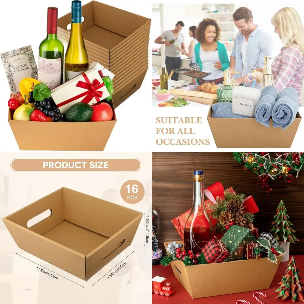 Cestas de regalo grandes de cartón vacías, 12 x 10 pulgadas, paquete de 16, con asas, ideales para diversas fiestas y celebraciones