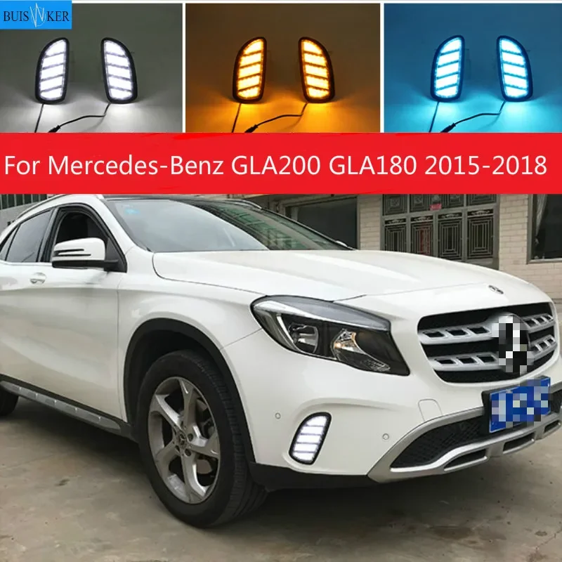 

LED drl daytime running light for Mercedes-Benz GLA200 GLA180 2015-2018 with Dynamic moving yellow turn signal