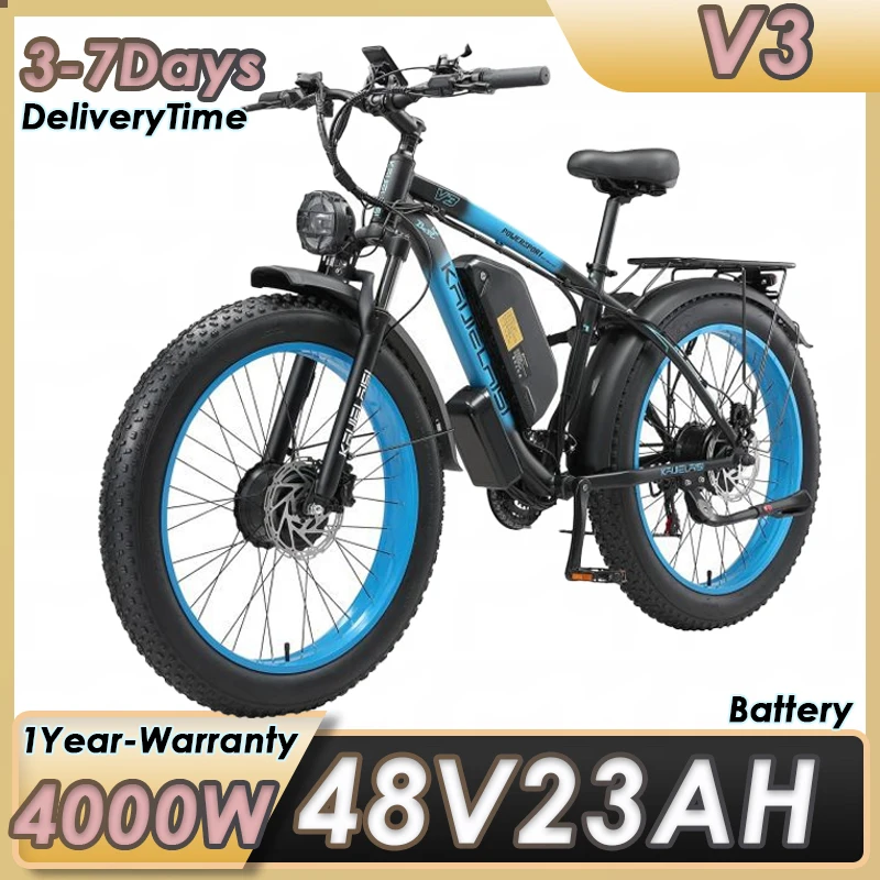 Bicicleta Eléctrica KAIJIELAISI E Bike V3 con Motor de 4000W, Batería de 48V23AH, Neumáticos Gruesos de 26 Pulgadas, Frenos Hidráulicos, Bicicleta Eléctrica Todoterreno