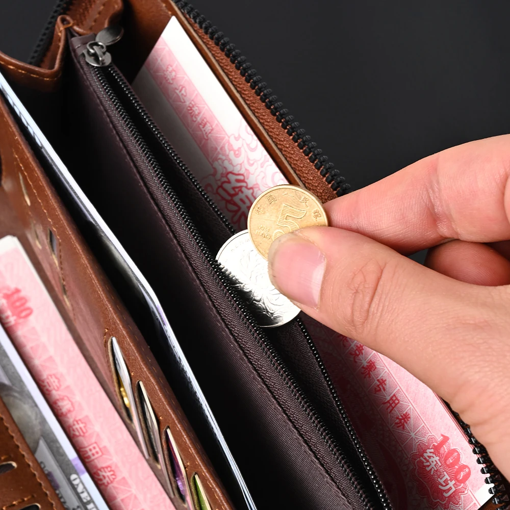 Men's Long Wallet Zipper PU Leather RFID Wallets for men and women Clutch Bag Multifunction Credit Card Holder Purse Man image 5