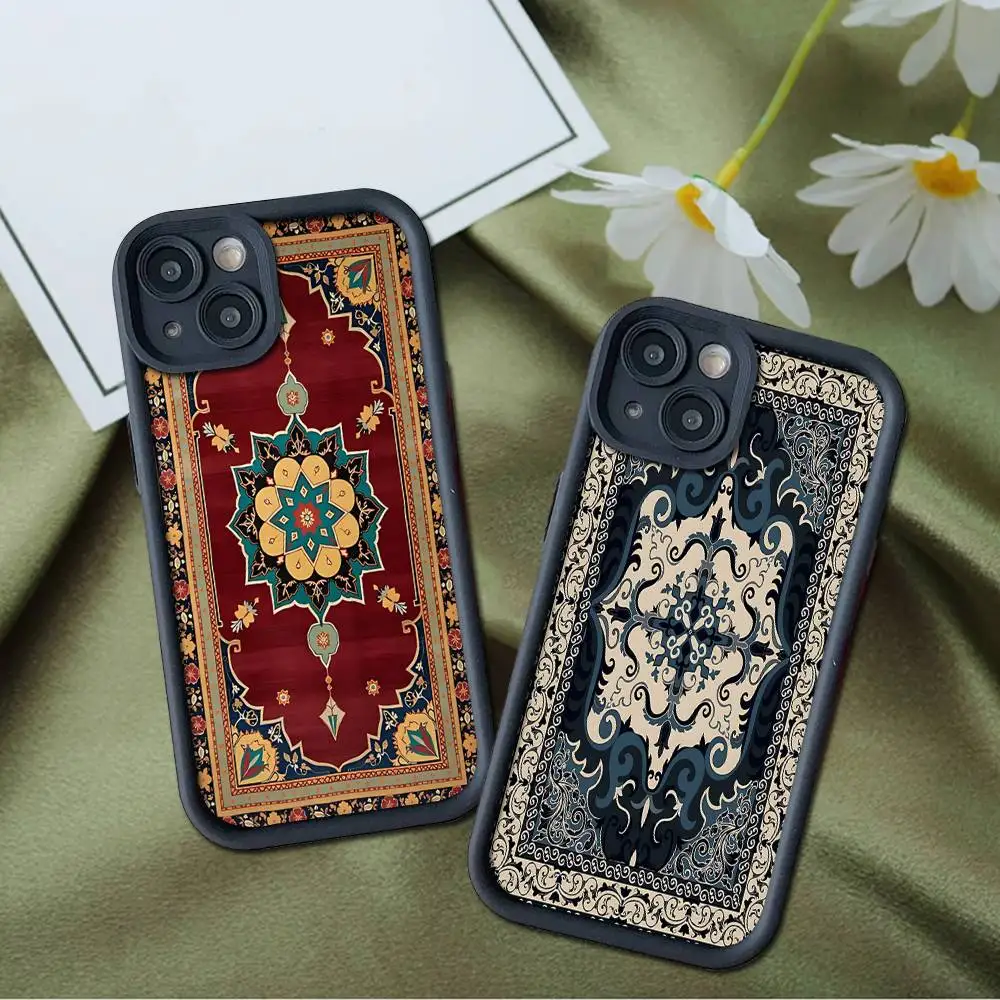 Persian Carpet Floral Pattern For IPhone 17 Pro Max 16 15 14 13 12 11 Plus Black Soft Phone Cover