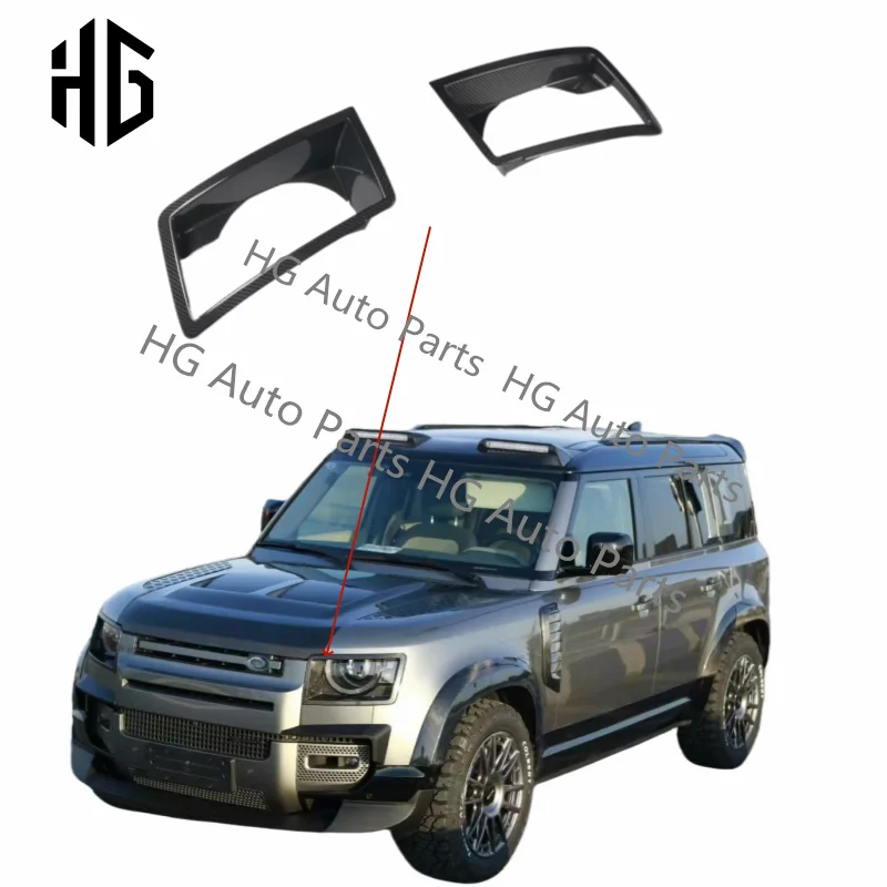 

High Quality CF Front Bumper Headlights Cover Lamp Shade For Land Rover Defender Headlamps Frame Protective Shell Lens Car Parts