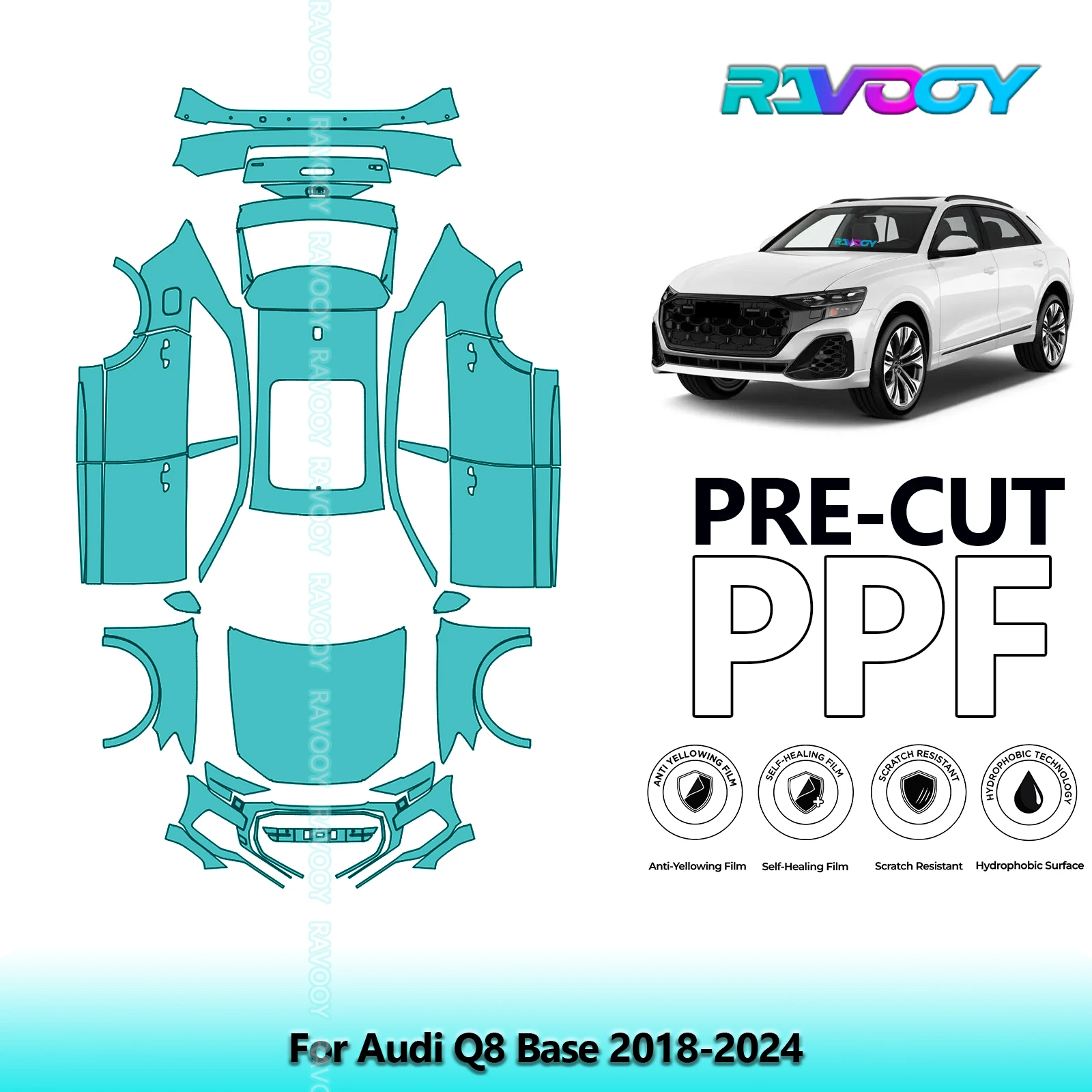 

Full Vehicle Clear Bra Precut PPF Paint Protection Film For Audi Q8 Base 2018-2024