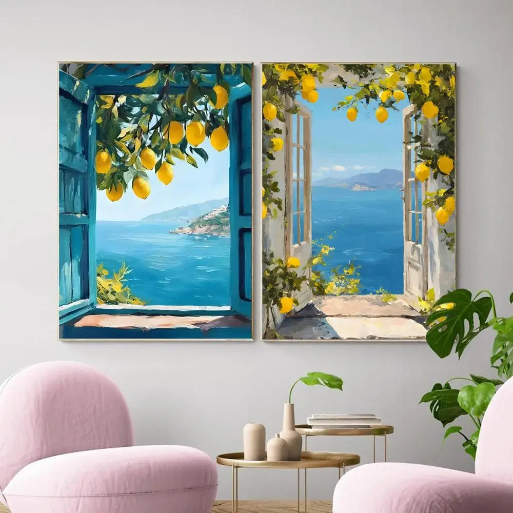 Italian Landscapes Lemon Tree Prints Painting Calligraphy Canvas Poster Wall Art Aesthetic Home Decoration for Living Room