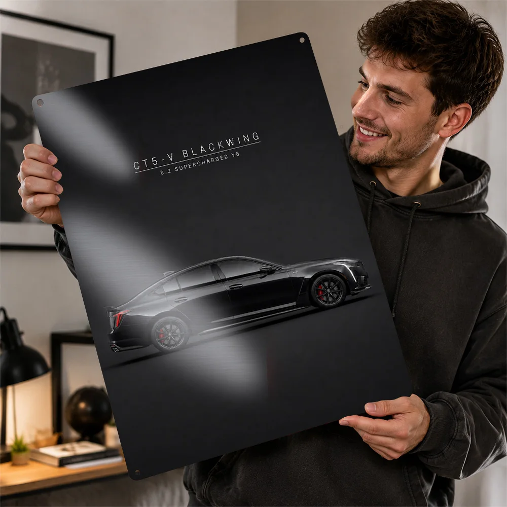 USA CT5-V Blackwing Black Raven Minimal Side Profile Sports Sedan Aluminum Poster Personalized Metal Tin Sign Wall Art For A Den