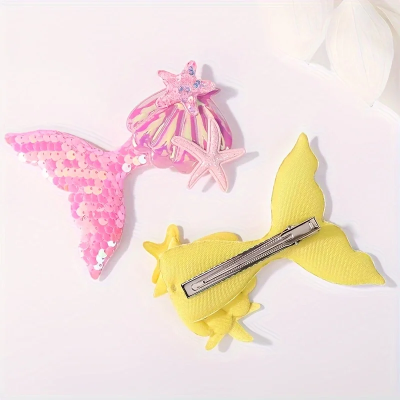 

6Pcs/Set Shinying Mermaid Hairclips Set for Girls Starfish Hair BB Pins Kids Bangs Decorative Cartoon Barrette Gift