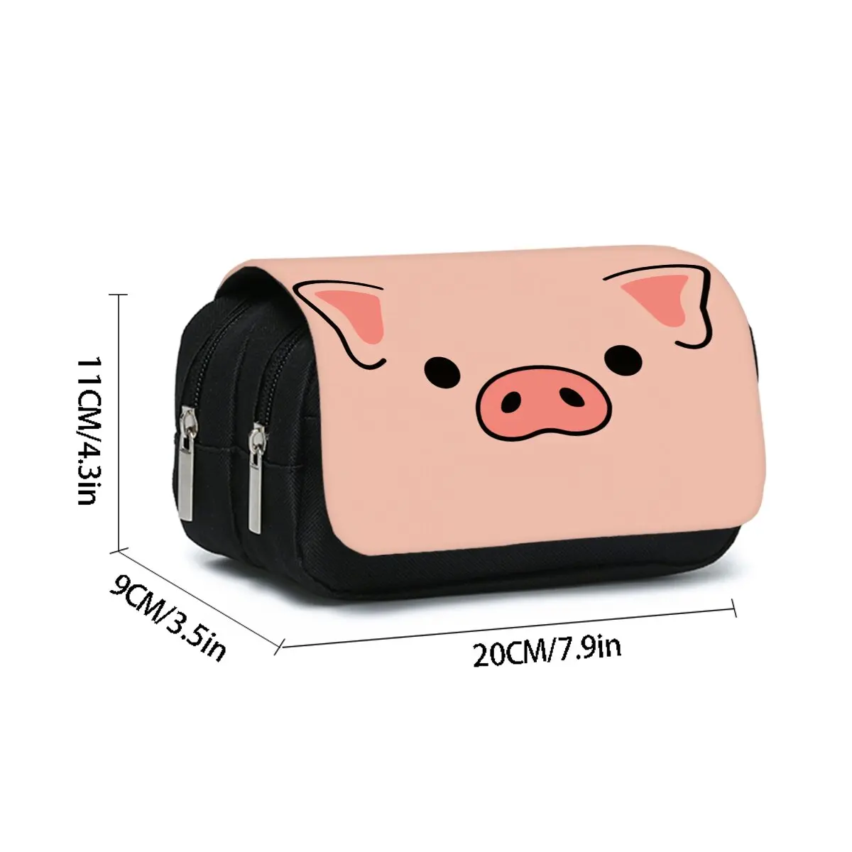 Pink Pig Pattern Double Flip Fabric Pen Case Boy/Girls Best Gift 2D Flat Pencil Pouch School Office Use Children