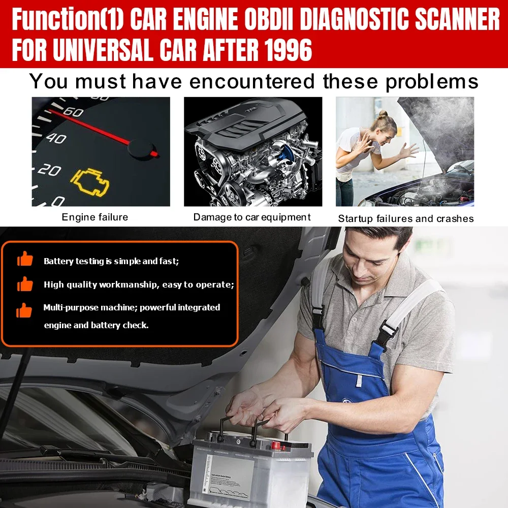 26 Durable KOWWEI KW870 2 in 1 Professional OBD2 Scanner 6V 12V Car Motorcycle Battery Tester Analyzer EOBD/CAN Cranking Chargin